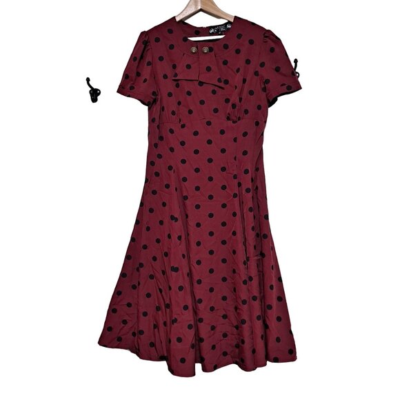 Hell Bunny Vixen Dress Woman XL Retro Red Polka Dot Midi A Line Pinup Rockabilly - Picture 1 of 8
